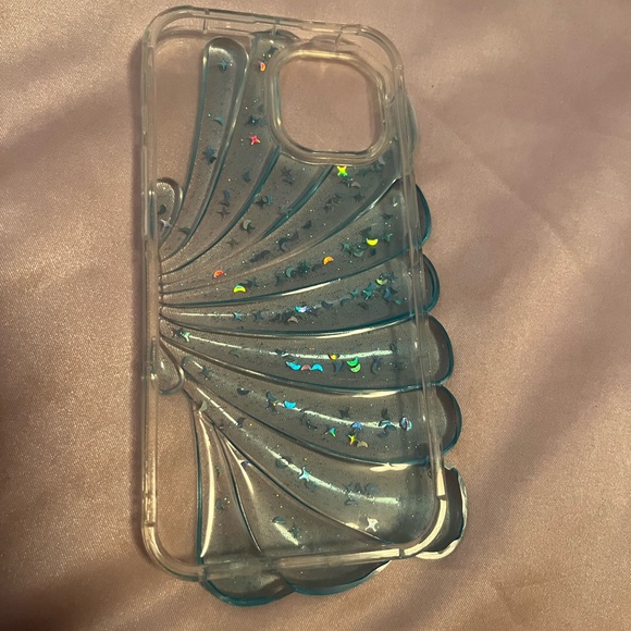 Sea shell iPhone 13 case light blue clear glitter - Picture 5 of 8